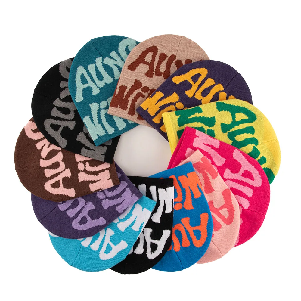 Custom Graphic Design Printed Jacquard Woven Knitted Streetwear Skull Caps Skully Hat Y2K Reversible Beanie