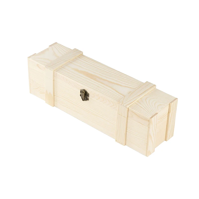 Wooden Wine Box Single Wine Bottle Wood Storage Gift Case Hinged with Clasp Box for Birthday Party