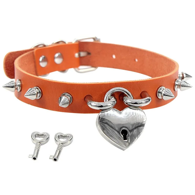 Sticker Lock love pendant necklace rivet choker Collar leather Heart Necklace with key Fashion statement rock hiphop jewelry