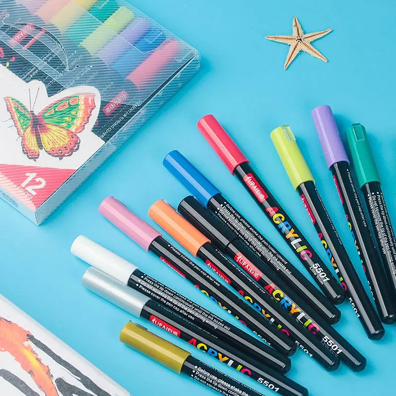 Acrylic Paint Marker Pens Custom logo Car Tyre Marker 12 Colors Paper Box Waterproof Non Toxic Permanent Ink For Drawing