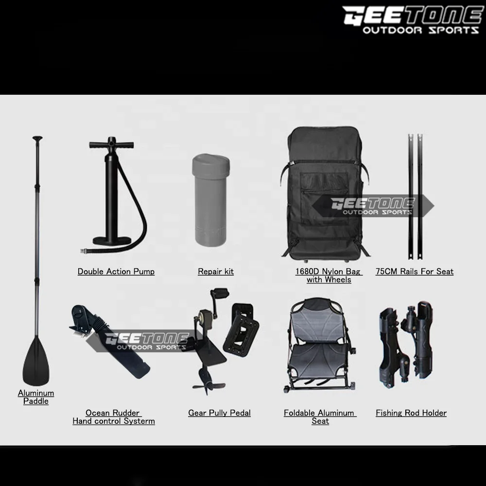 GeeTone Inflatable Kayaks with Gear Pully Pedal Drive Propeller Portable Fishing Boat Kayak With Rudder Fishing Rod Holder