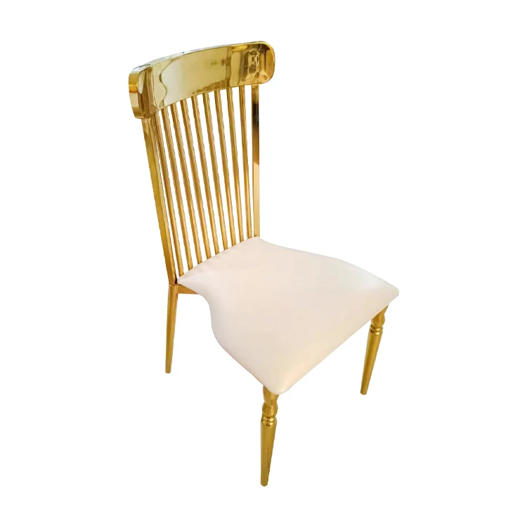 Stackable Wedding Hotel Event Chairs Gold Stainless Steel Banquet Chair With Cushions