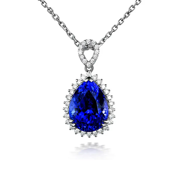 New luxury temperament simulation water drop shape sapphire color big gem pendant female necklace jewelry