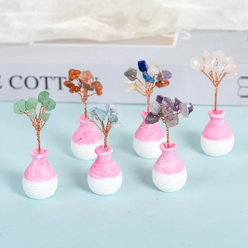 Natural Crystal Tree Amethyst Rose Quartz Aquamarine Lucky Tree Decoration Agate Slices Mineral Stone Home Decor Christmas Gift