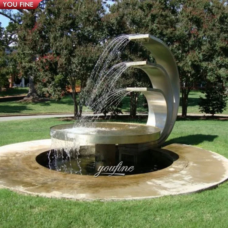 Outdoor Garden Modern Art Large Metal Ring Statue Stainless Steel Water Fountain