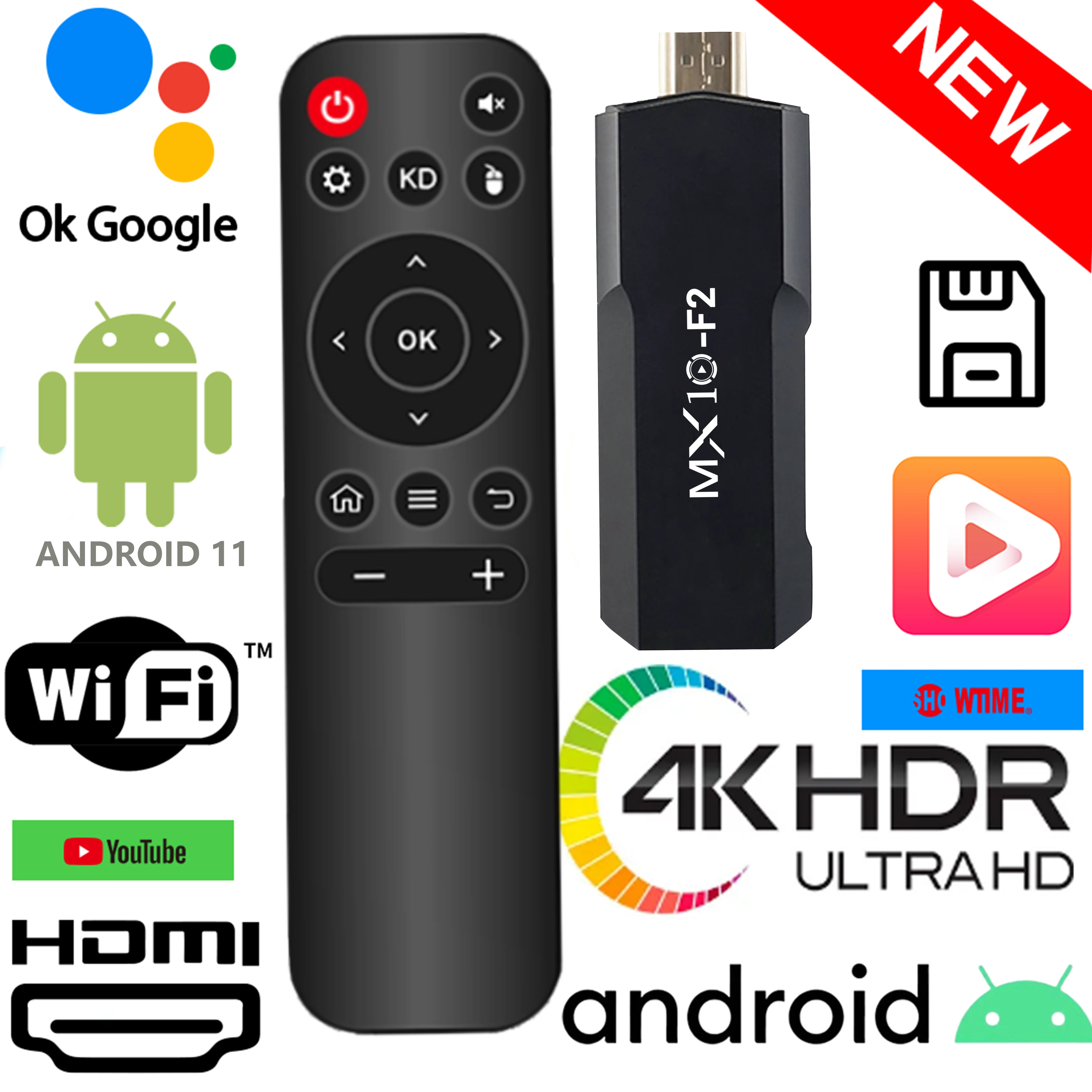 Newest Factory price F2 TV stick quad core supporting 2.4/5G dual wifi BT 4.0 and HDR 4K display Adroid 10.0 TV stick