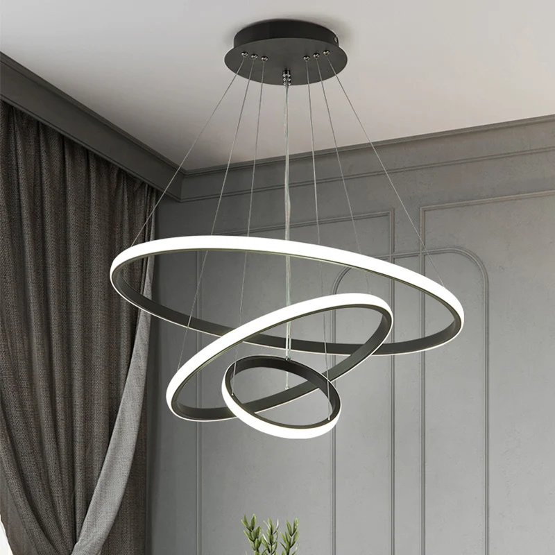 Modern Interior LED Chandelier Ceiling Lamp Hotel Gold Black Acrylic Round Pendant Light LED Chandelier