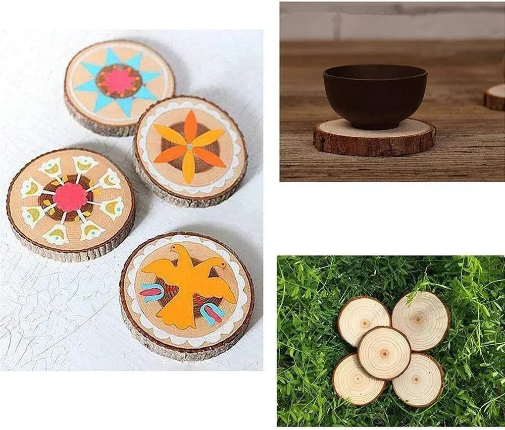 2024 Promotional Unfinished Wood Circles Wood Rounds Natural Wood Slice Centerpieces for Christmas Ornaments and Wedding Decor