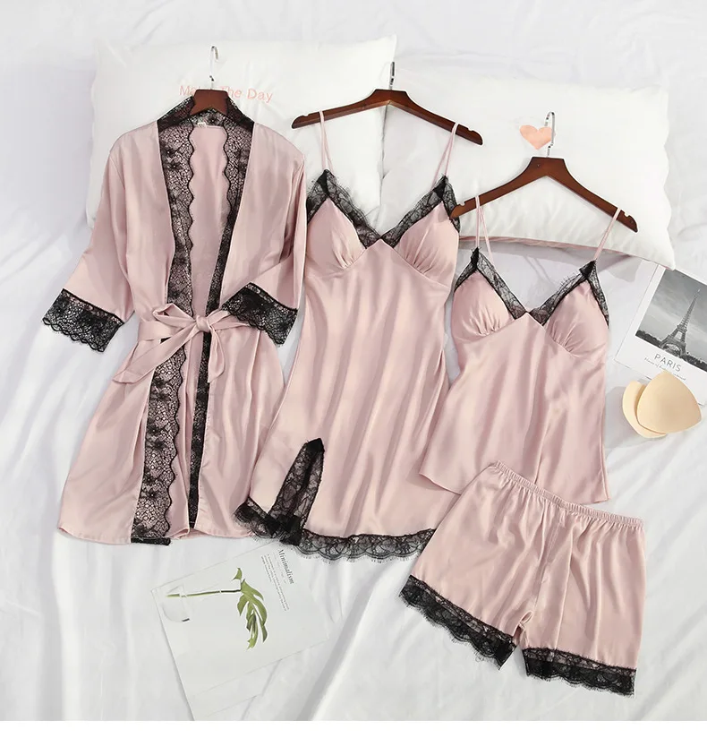 pijamas-por-mayor OEM/ODM sleepwear women night dresses for woman silk robe set womens loungewear wholesale satin pajama set