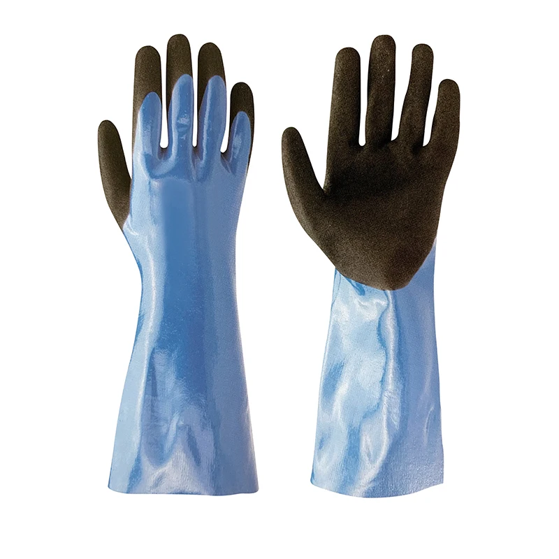 N1510  China Logo OEM Nitrile with Sandy Nitrile Palm Coating Double Coated Guantlets Work Safety Gloves