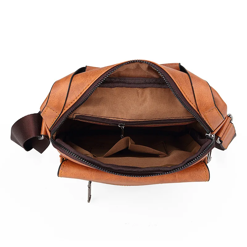 Wholesale New Fashion Front Chest Bag PU Leather Waterproof Sling Bag Men Shoulder Bag Crossbody Earphone Black Light USB