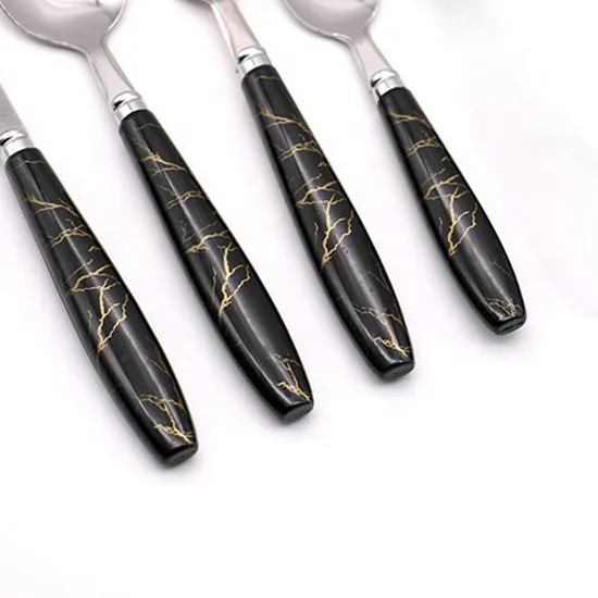 16pcs 24Pcs of Flatware For 6 Persons Flatware Stainless Steel Marbling Plastic Handle Cutlery Set