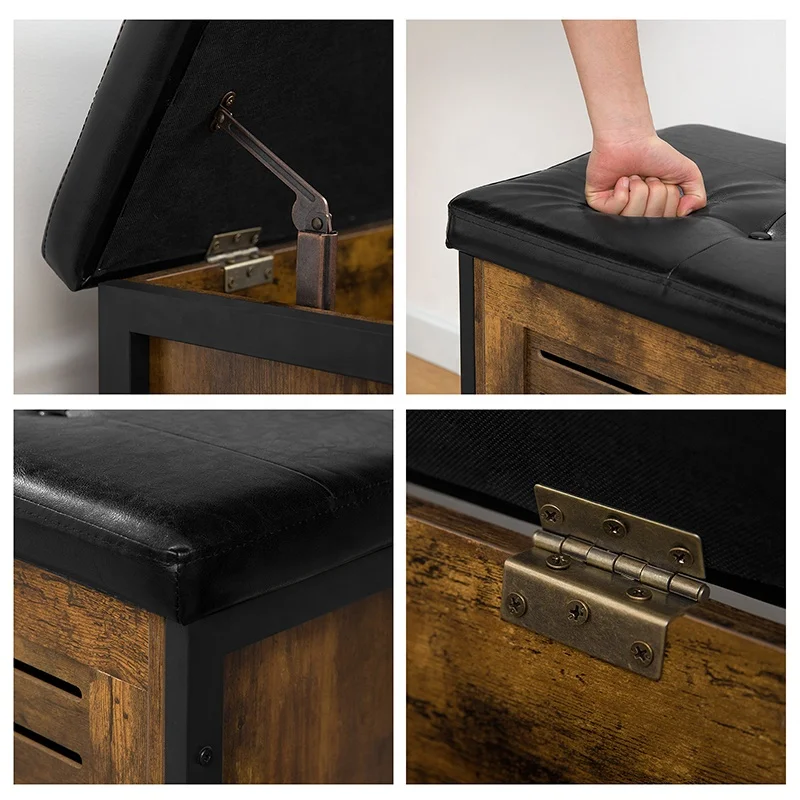 Lift Top Storage Chest Organizer with Safety Hinge, Storage Bench with Padded Seat, Shoe Bench