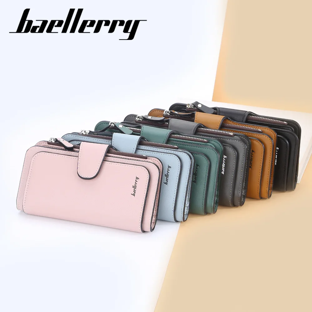 Baellerry 2022 Classic retro Style PU Leather fashion Long Style Wallet For Woman,Lady Vintage Button large capacity purse bag