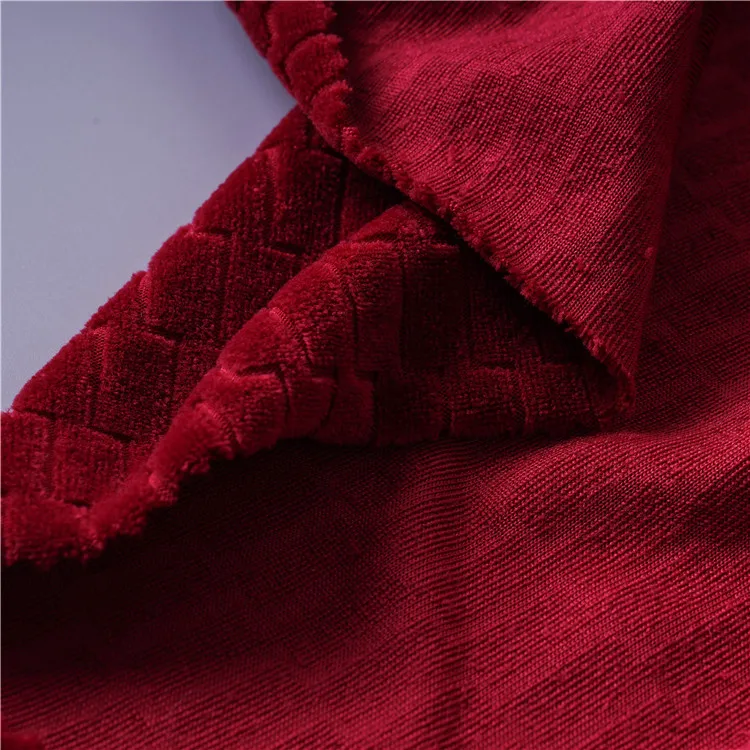 Jacquard Fleece Fabric Chemical Fiber Solid Color Manufacturer Selling Stretch Home Textile RED Knitted Spandex / Polyester