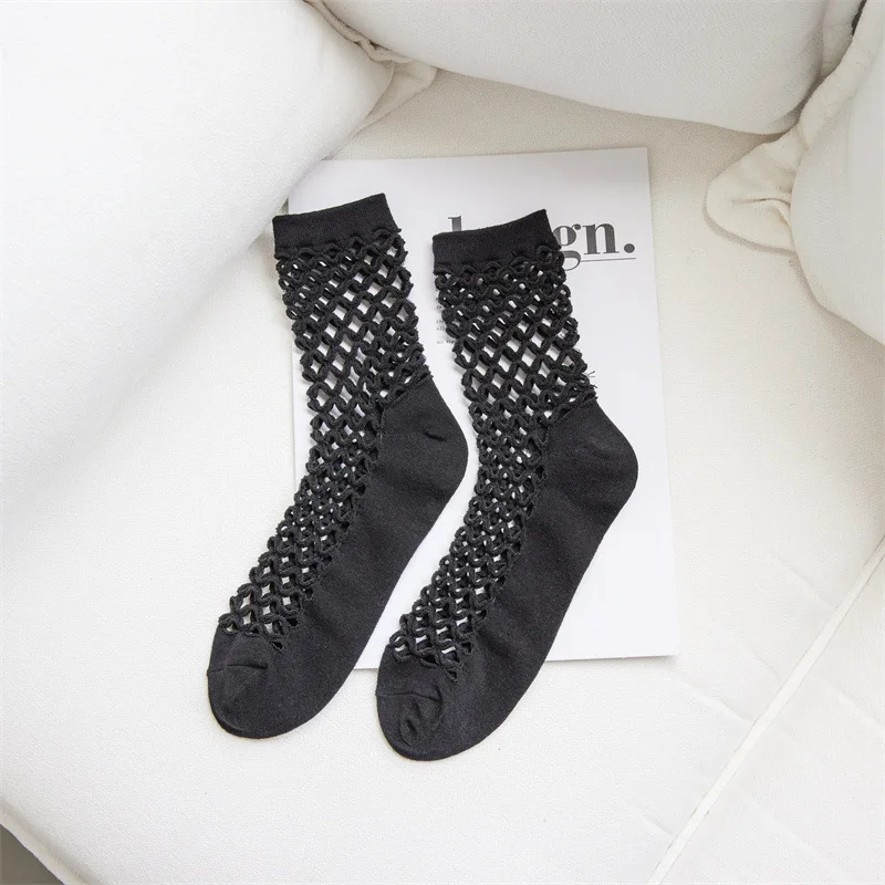 Women Girls Summer New Hollow Breathable Fishnet Sock Ankle High Socks Mesh Lace Fish Net Short Socks