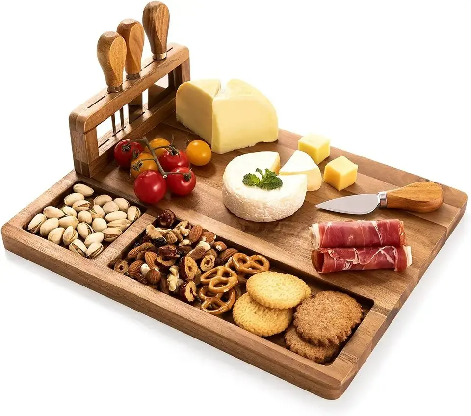 China Manufacturer Wholesale Wood Bamboo Cheese Board And Knife Set with Wood Bamboo Handle