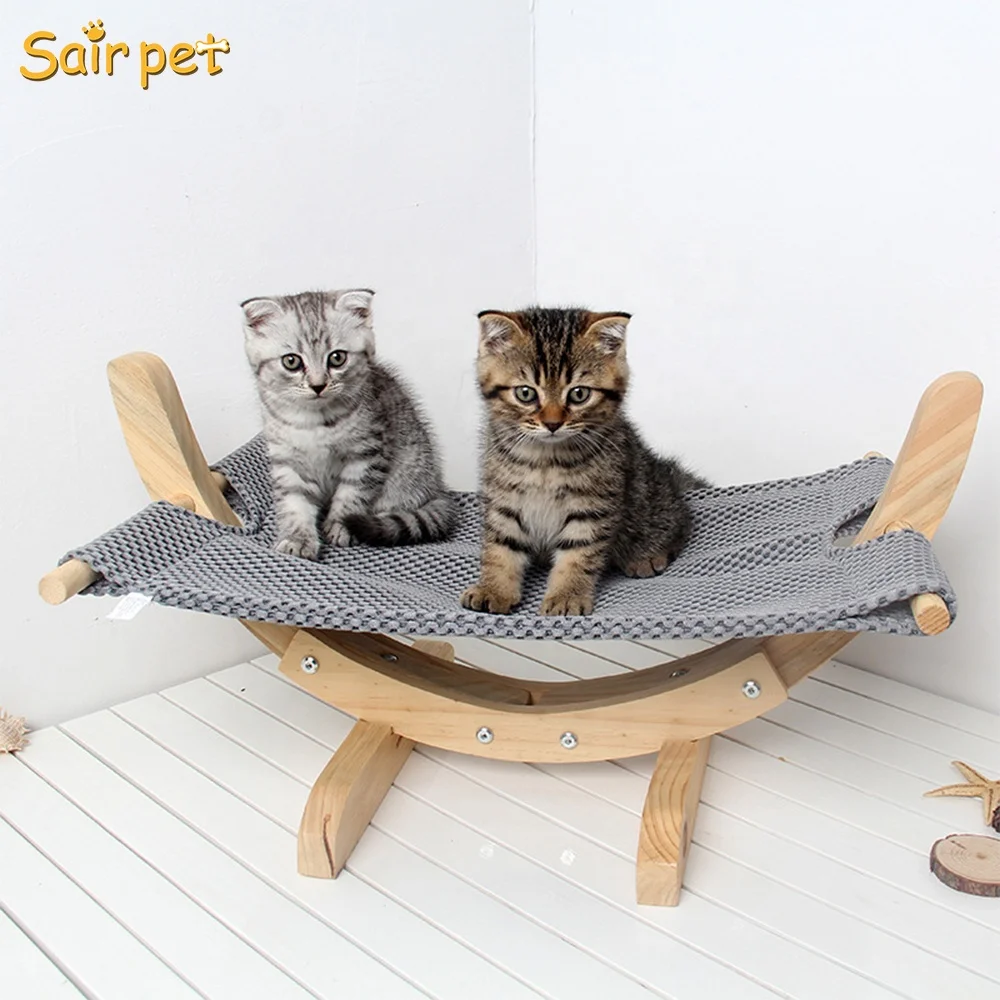 Sairpet Swing Bed Cat Puppy Mesh Fabric Breathable Cradle Solid Wood Pet Hammock