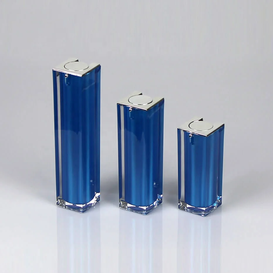 15ml square acrylic blue airless plastic emulsion bottle cosmetic container