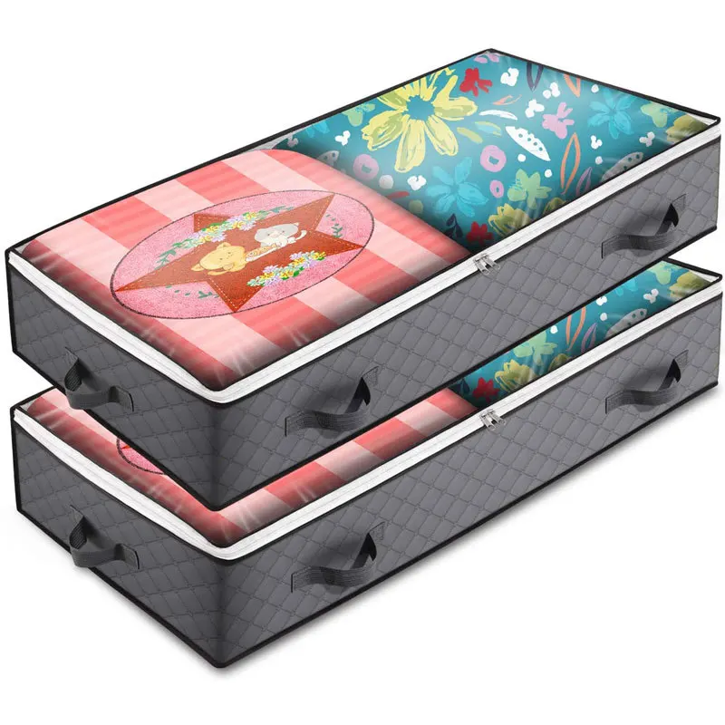 Non Woven Under-the-Bed Storage Boxes with Reinforced Handles Foldable Underbed Storage Bags and Containers