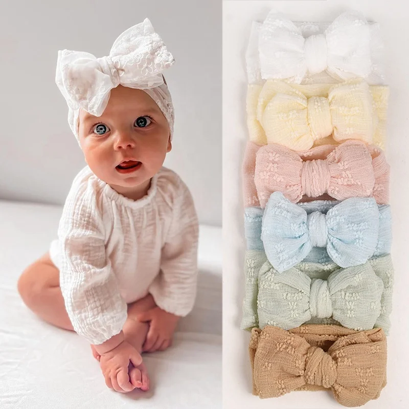 YiYuan Hot Sale Toddler Soft Lace Fabric Headwraps Wide Elastic Turban Hairbands Baby Girl Hair Bow Children Hair Accessories