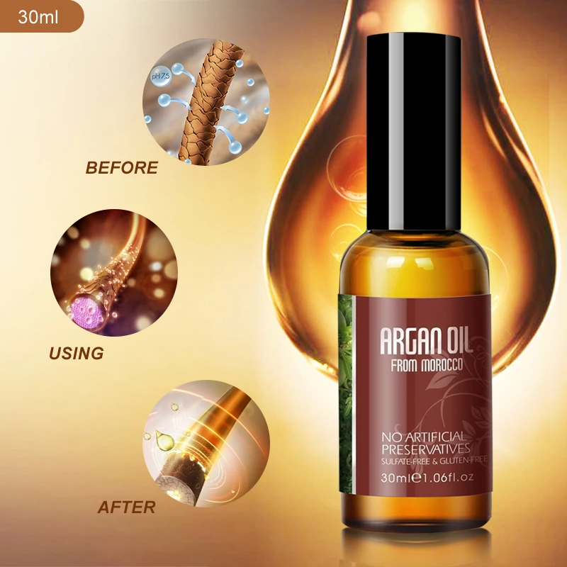 Private Label Shine Enhancer Hair Care Treatment Argan Oil Serum Hair Repairing Leave In Hair Oil