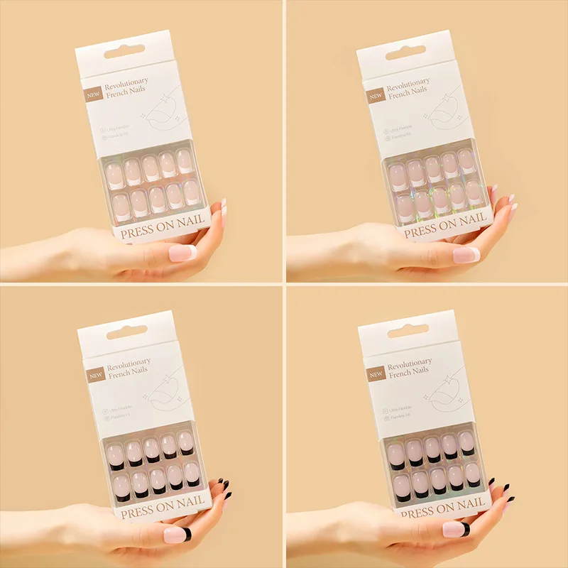 Оригинальная частная этикетка полное покрытие короткий миндальный Френч-пресс для ногтей ручной работы готовый сделай сам гель натуральные Френч-кончики
