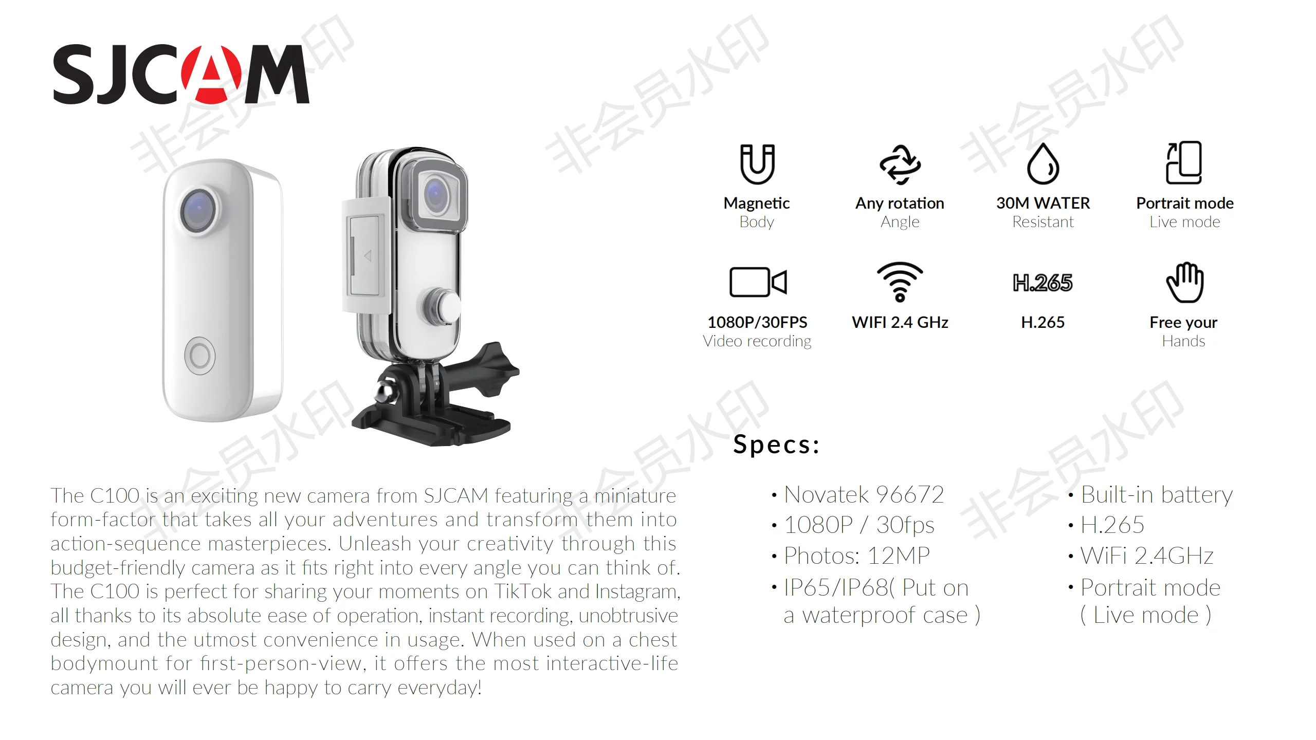 Xmas festival gift camera C100+ 2K/24fps anti-shake mini sport cameras for bicycle recording free hands