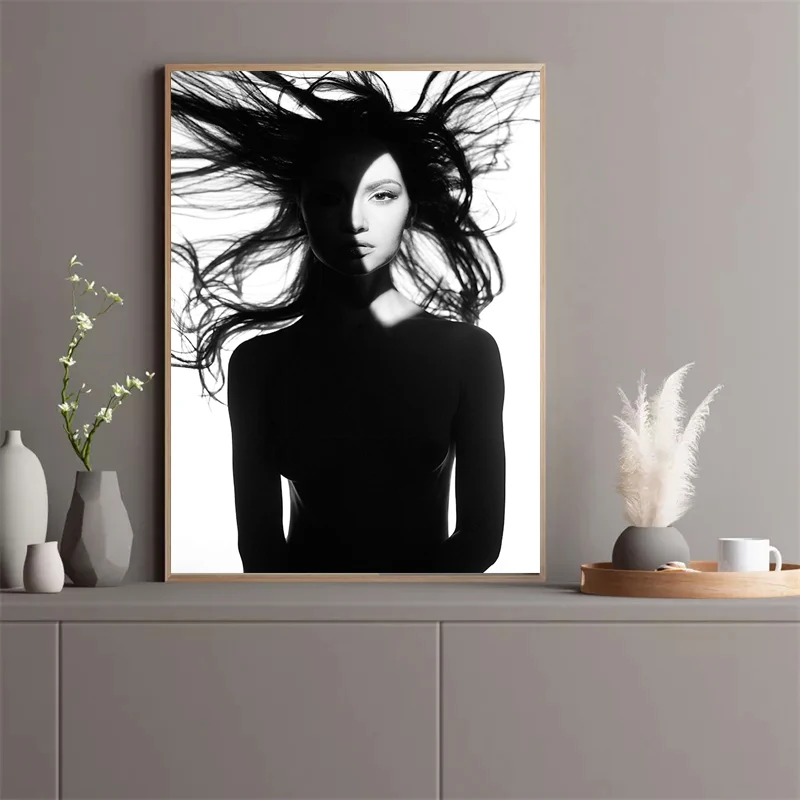 wall art black and white portrait painting For Living Room Wall Modern Decor Woman Hotel Artwork Canvas Oil Painting