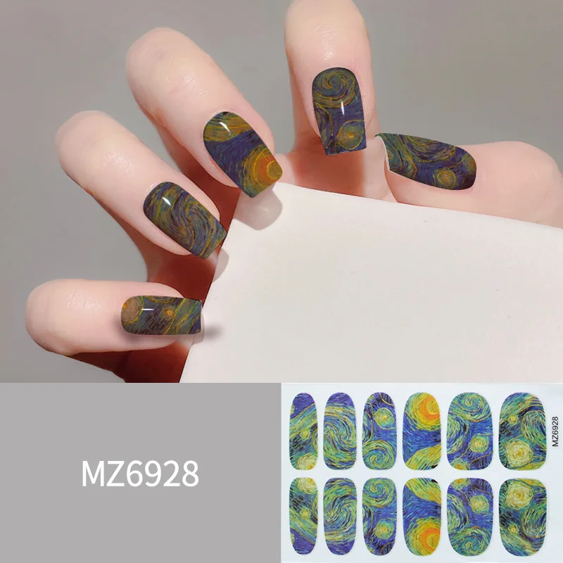 Wholesale Self Adhesive Nail Art Decals Full Cover Nail Wraps Van Gogh Starry Sky Painting Nail Art Stickers