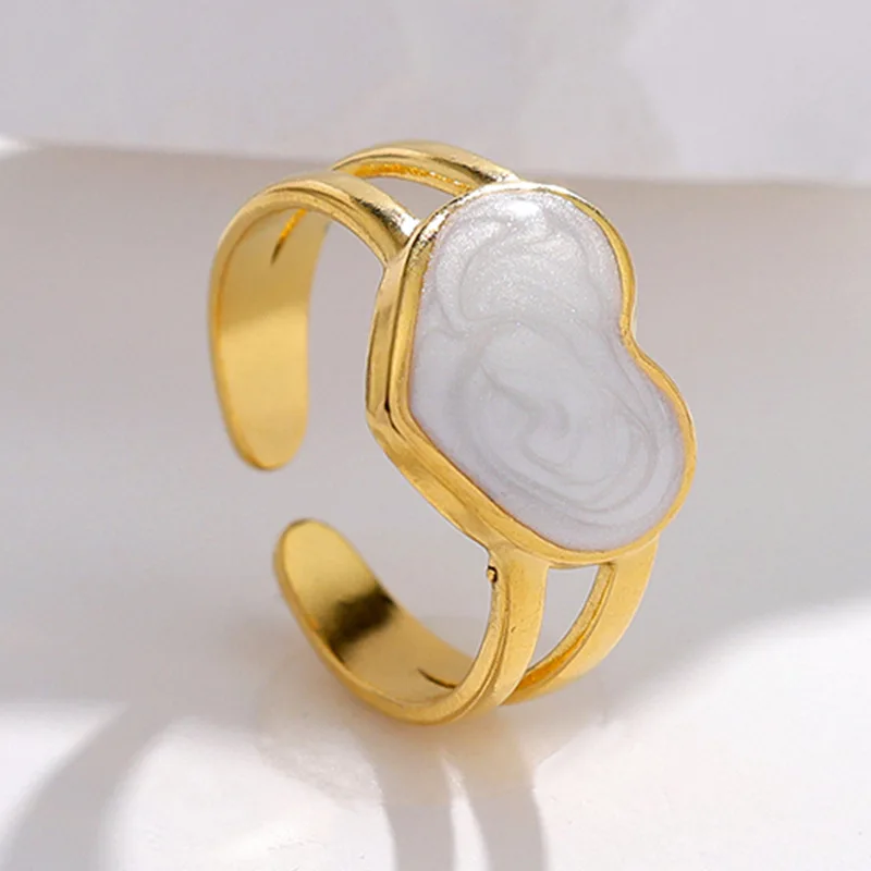Gold Plated Stainless Steel Non Fade Dripping Ring Heart Finger Ring For Women Vintage Irregular Resizable Geometric Heart Rings