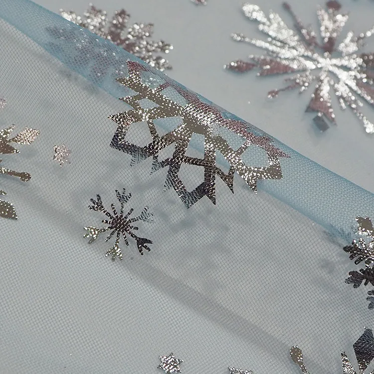 Factory in stock snowflake mesh bronzing stars organza fabric Frozen princess dress Halloween dress fabric