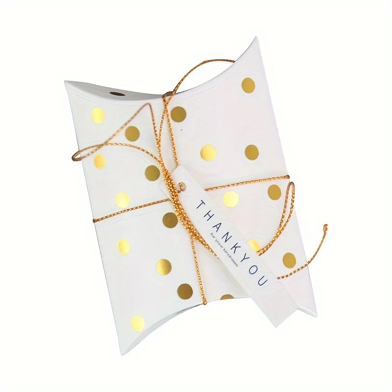 Eco Friendly Branded Wedding Favors Gift Box Golden Stripe Dot Decorative Christmas Treat Pillow Shape Box
