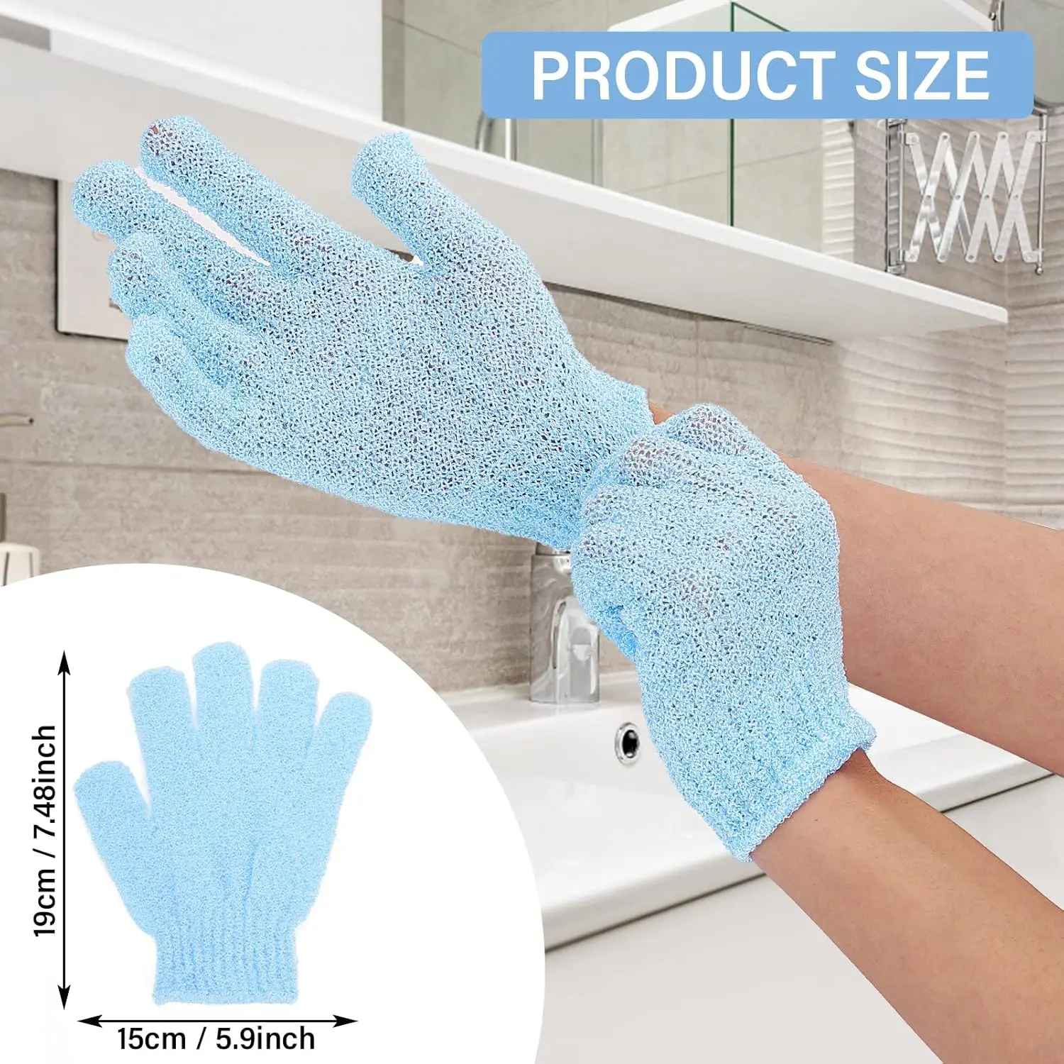 Bath Gloves for Shower Double Sided Nylon Exfoliating Wash Gloves for Body Dead Skin Remover