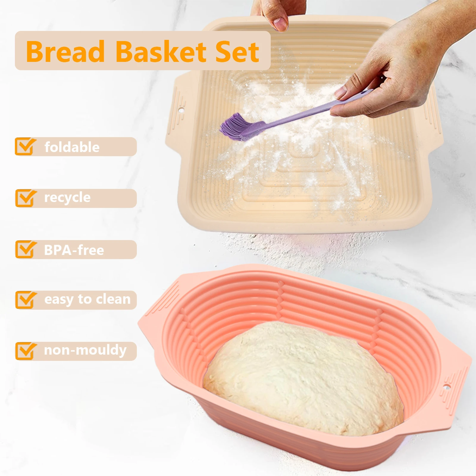 Custom Round Oval Square Reinforced Rattan Shaped Folding Baguette Proof Bread Sour Dough Starter Kit Fermentation Basket