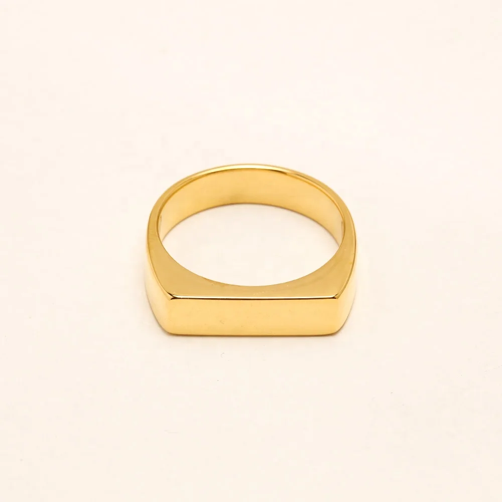 Custom Stainless Steel PVD 18K Gold Plated Blank Engraved Logo Women Men Plain Stamp Square Band Flat Top Signet Ring