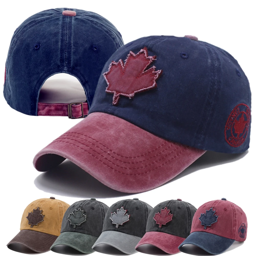 Unisex Washed Cotton Vintage Cap Canada Big Maple Leaf Embroidery Baseball Cap Men And Women Outdoor Sports Hats