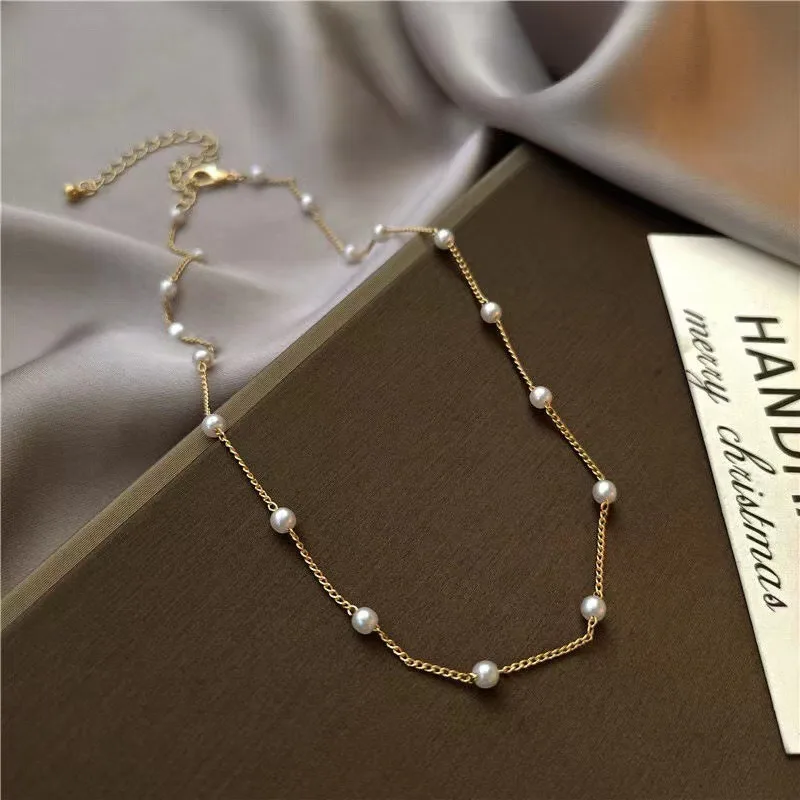 2024 Dainty 14K Gold Silver Plated Pearl Drop Earrings Bracelets Choker Necklace Set for Women Girls Wedding Jewelry Gift