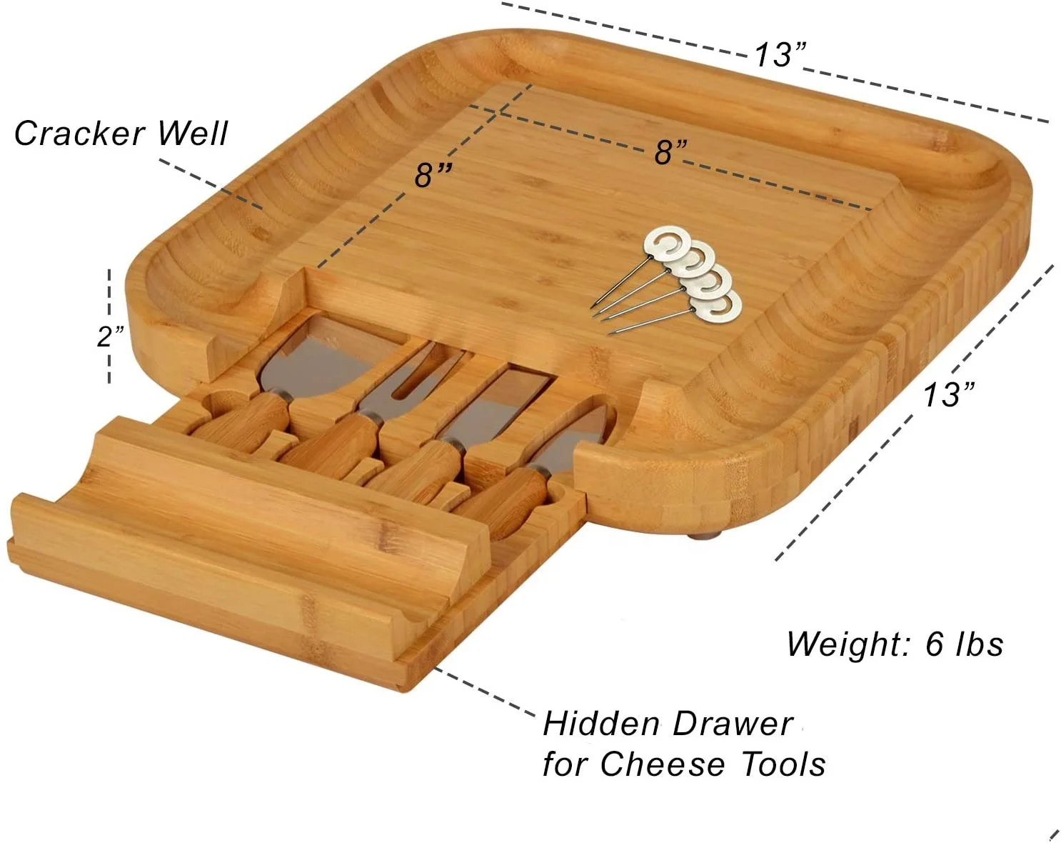 Personalized Monogrammed Engraved Bamboo Cutting Board for Cheese & Charcuterie with Knife Set & Cheese Markers