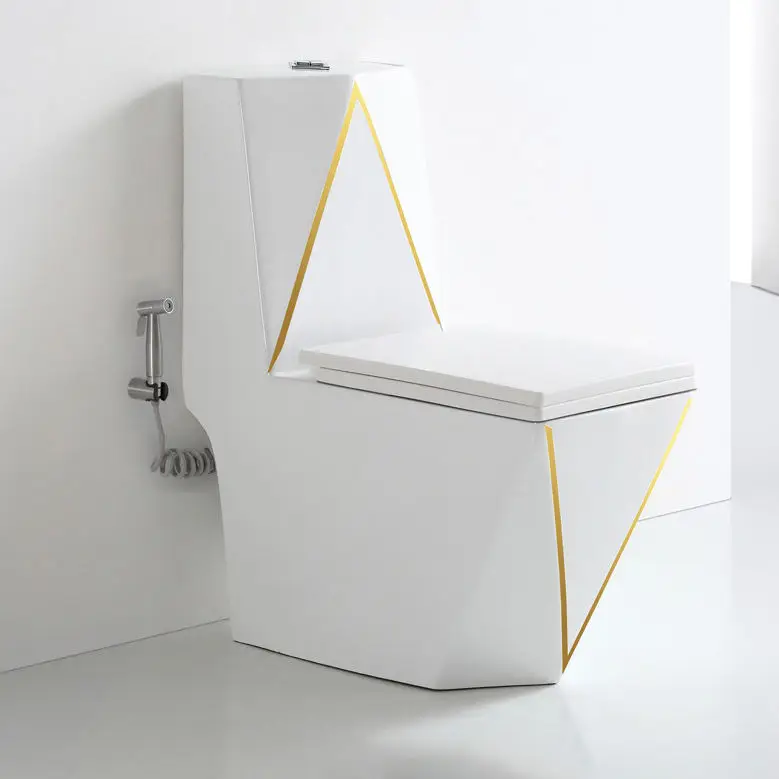 Ceramic Sanitary Ware WC Once Piece White And Gold Toilet With Integrated Sanitary Ware Toilet