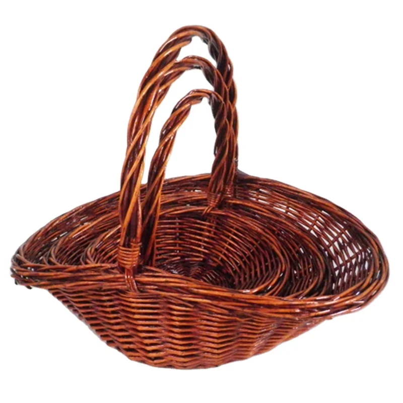 Wholesale wicker willow decorate empty fruit basket with white lining for food