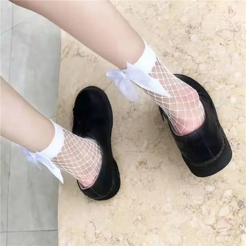 summer transparent nylon cool girl sexy fishnet ankle socks with bows