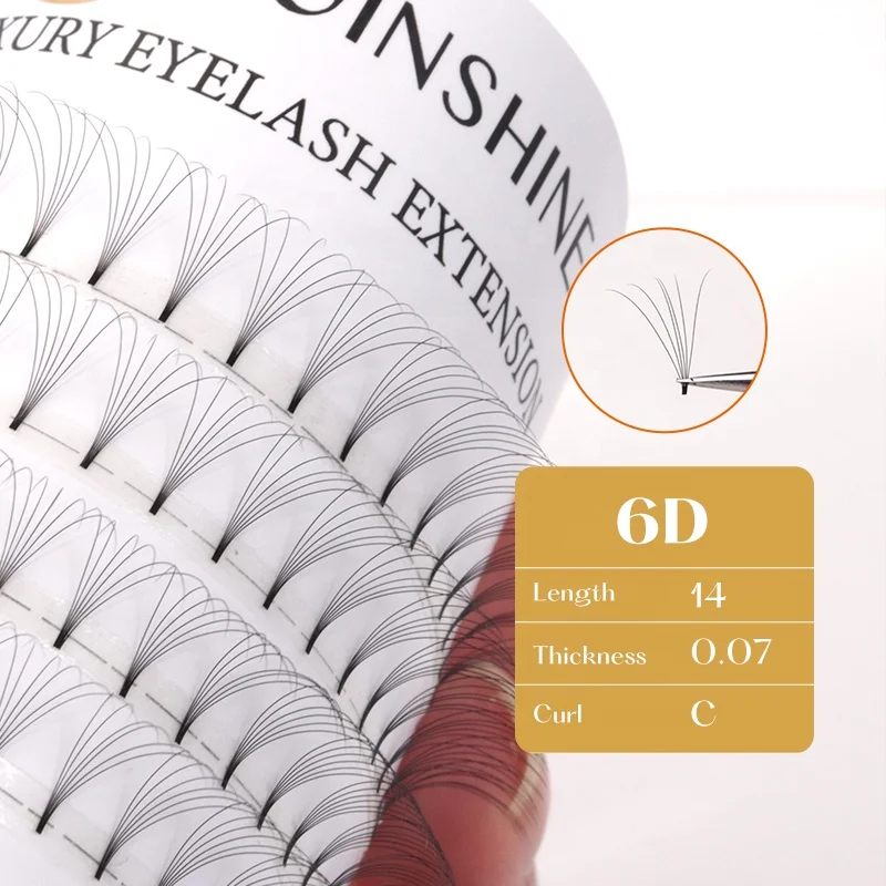 6D Bottom Glue Soft Silk Lash Extension 14mm Length Cashmere Easy Fans Lash Tray C Curl 0.07mm Volume Premade Fans Lashes Tray