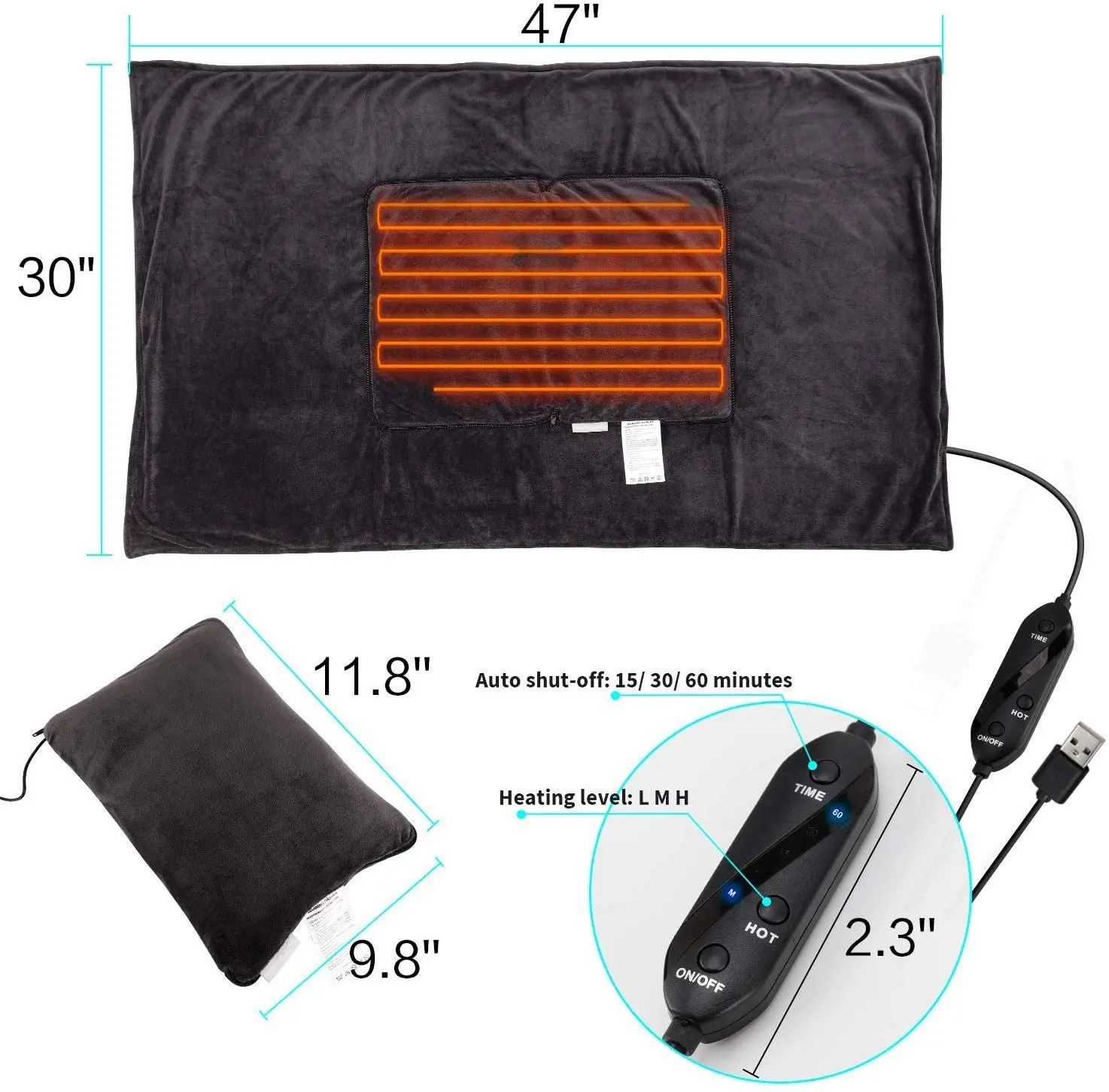  Портативное электрическое одеяло с подогревом перезаряжаемая литиевая батарея USB-портом водонепроницаемые флисовые дорожные одеяла