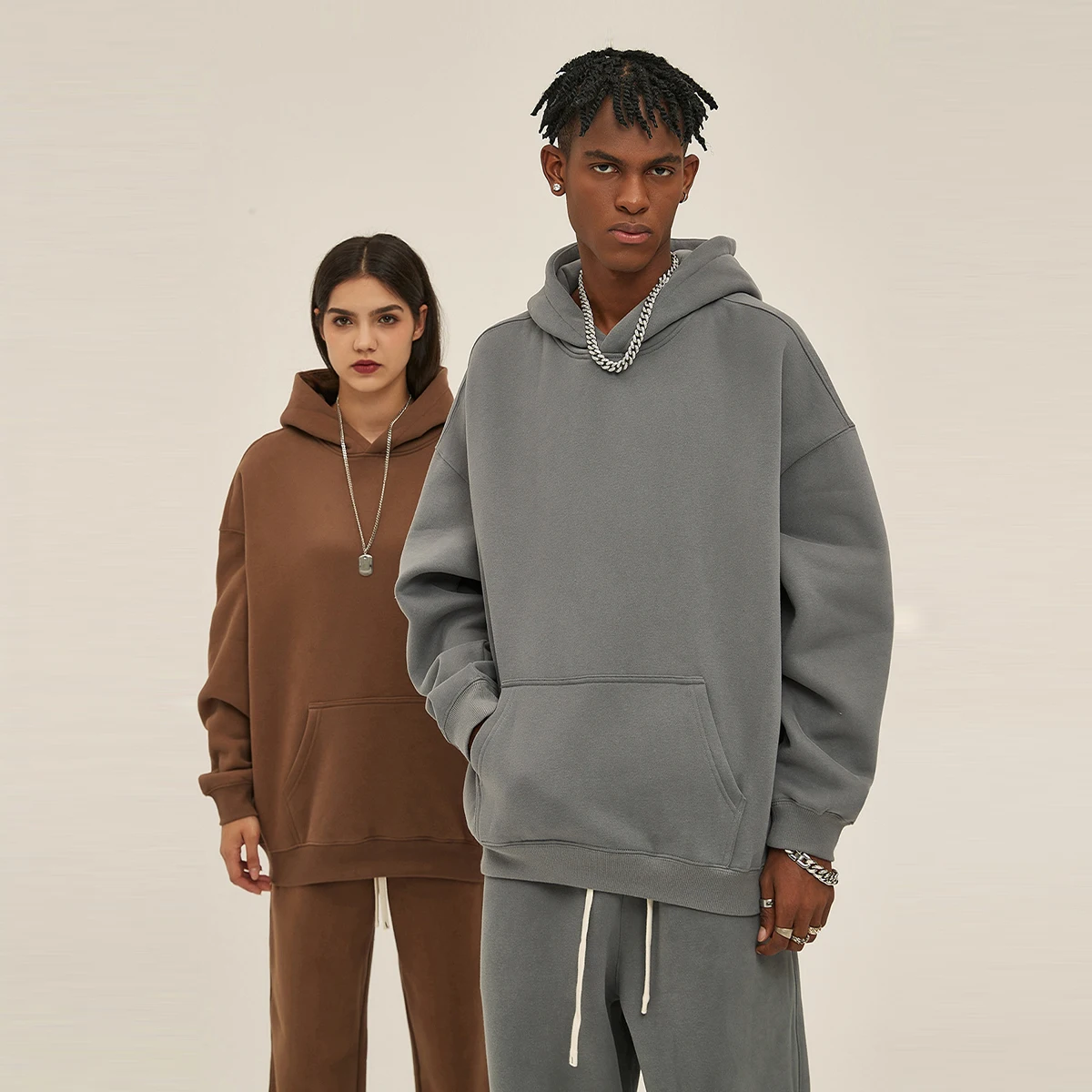 Manufacturer Custom Men Drop Shoulder Boxy Hoodie Tracksuit Oversized Hoodie Sweatpants Set For Men Hoodie Sets Unisex