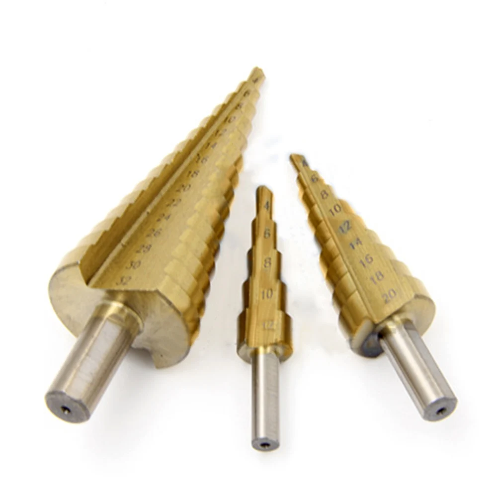 4-12mm / 4-20 / 4-32 triangular handle straight groove step drill set 3-piece step drill pagoda drill