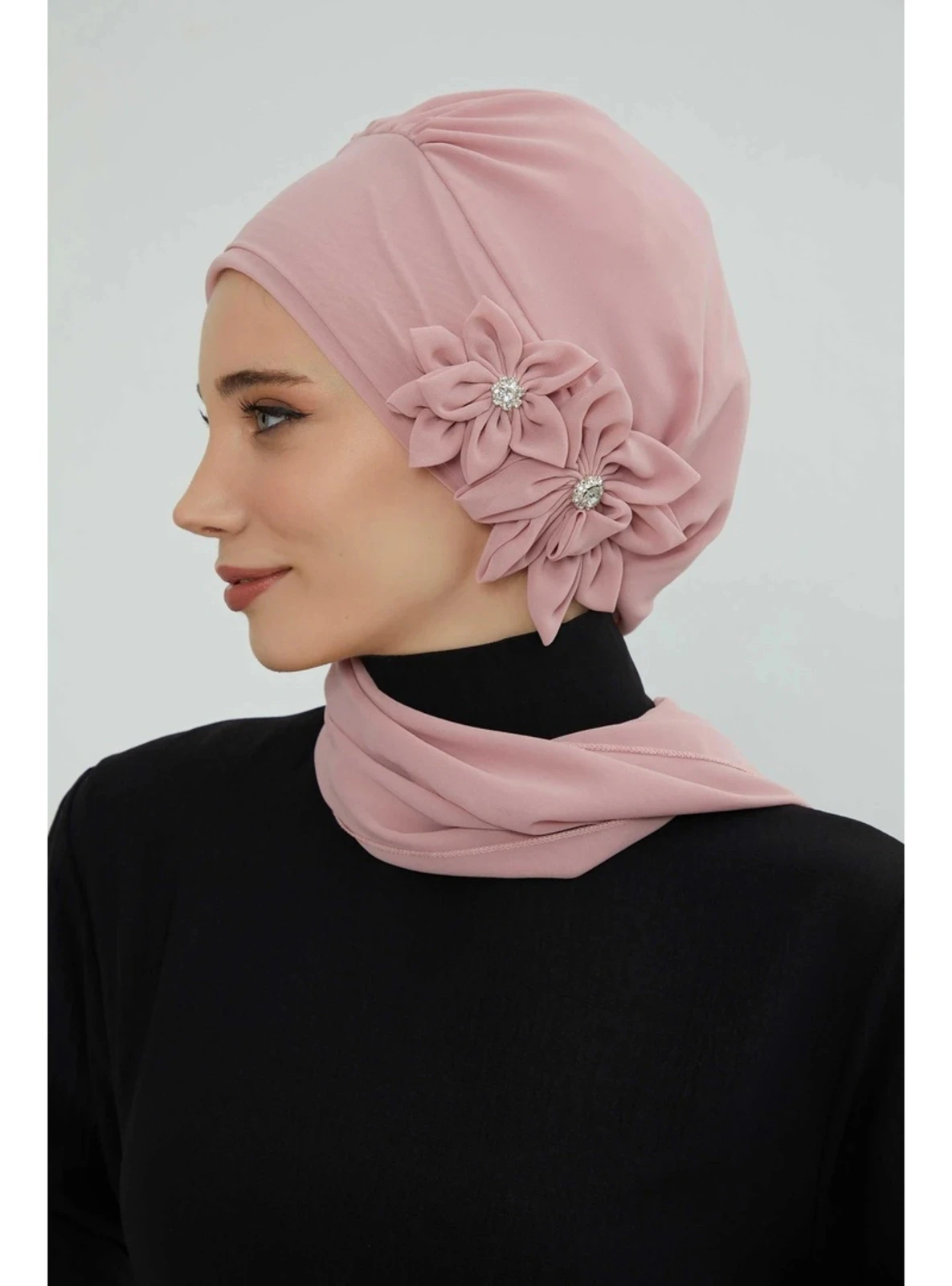 Turkish pince fashionable luxurious elegant flower cap for muslim women hijab soie de medine par lot