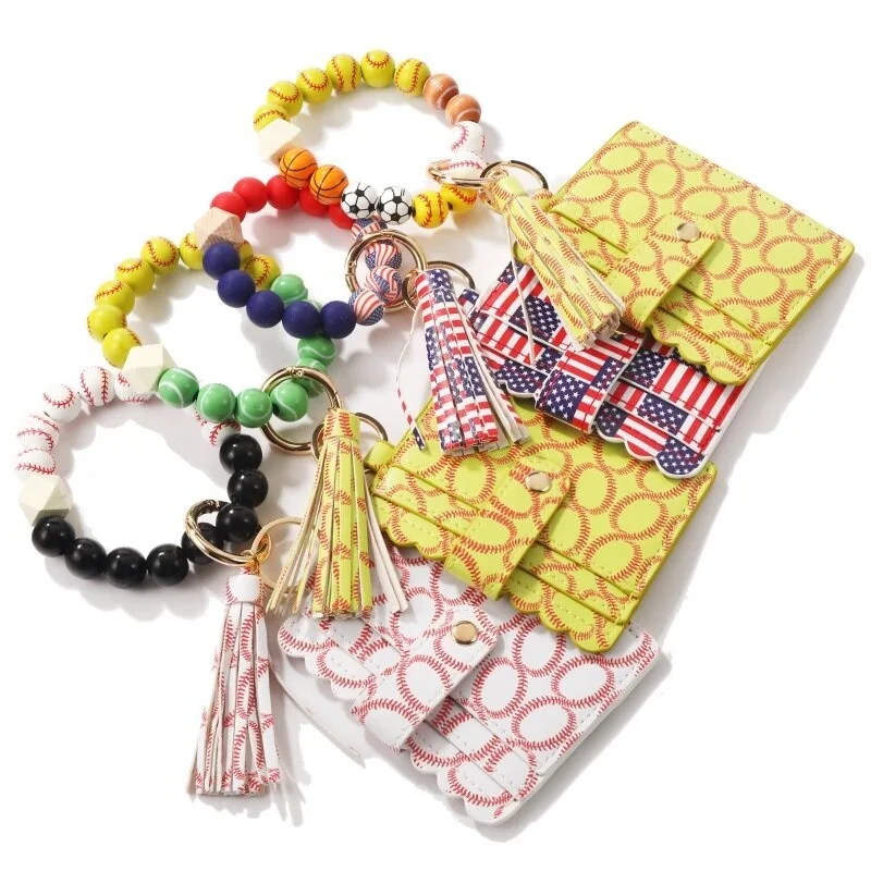 Hot Sell Leopard Silicone Beads Bracelet With Tassel ID Credit Cards Holder Keychain Wallet business card holders