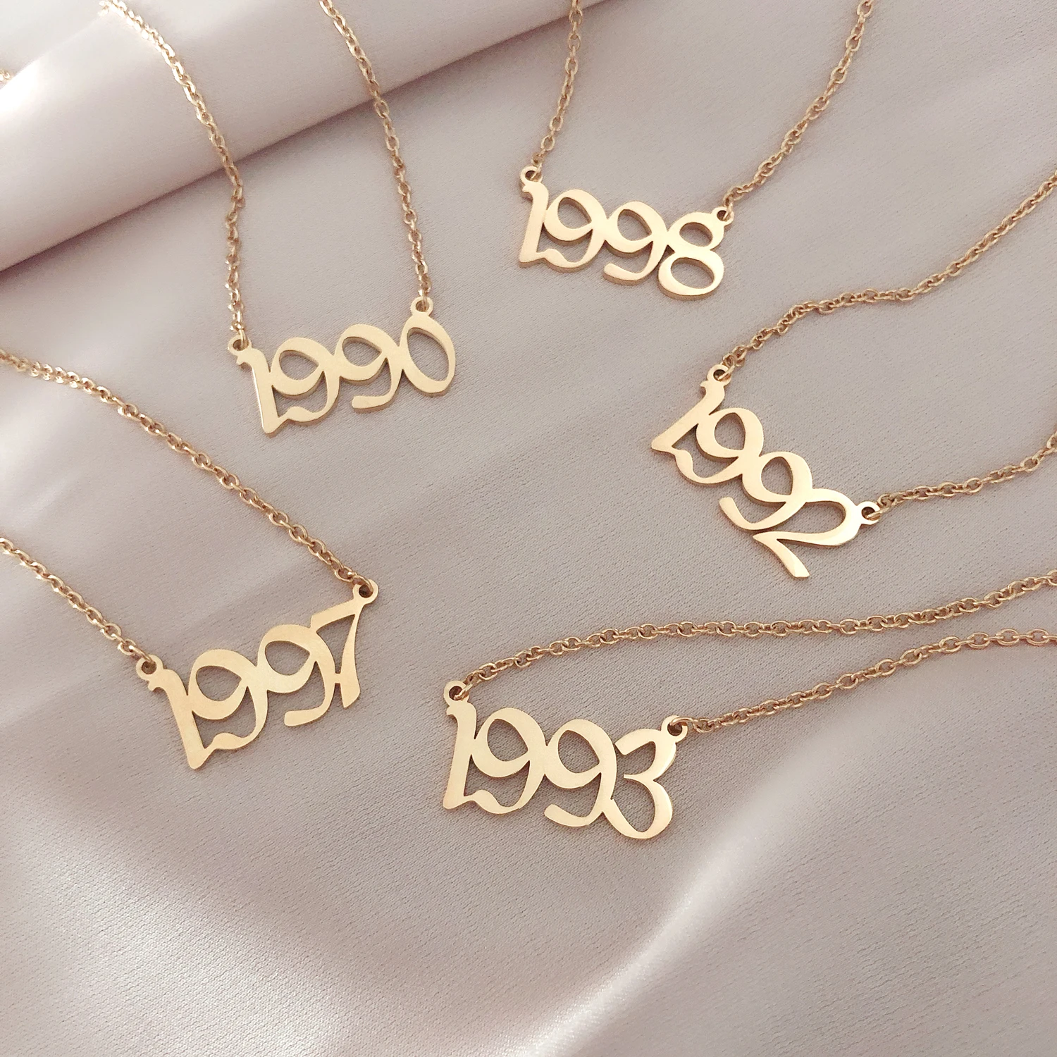 1990-2000 birth year 14K gold  Stainless Steel Chain Arabic Number charm Pendant Necklace
