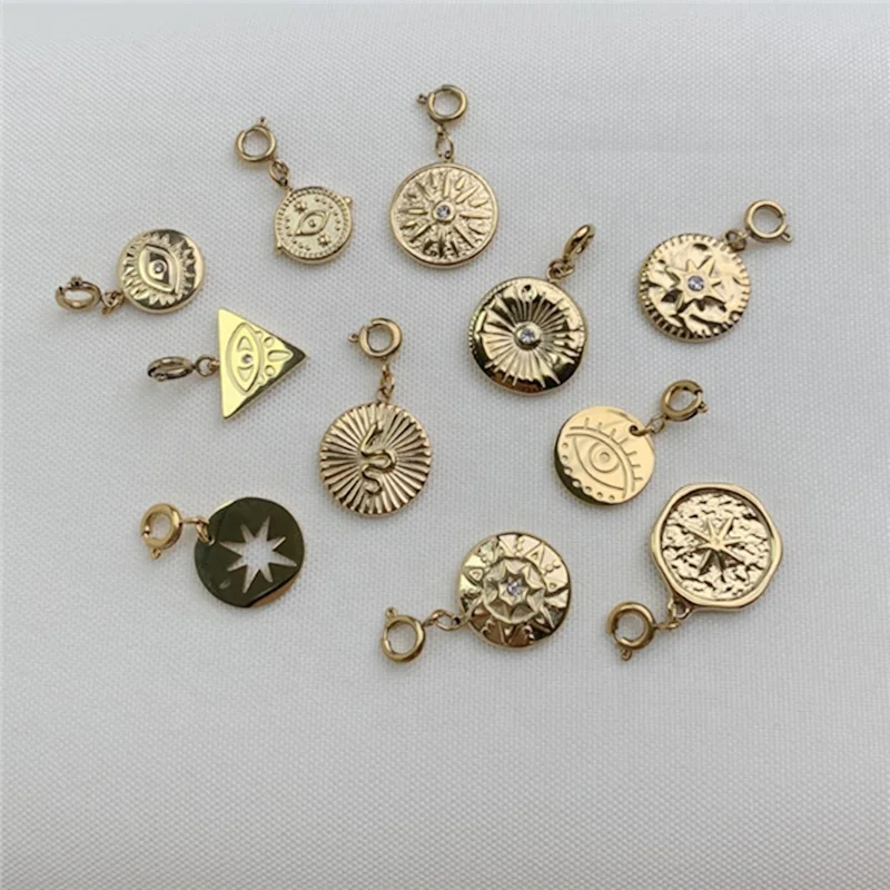 Stainless Steel Round Disc Shape Sunburst Snake Tarot Stamped Zircon Pendant Charms For Jewelry Making